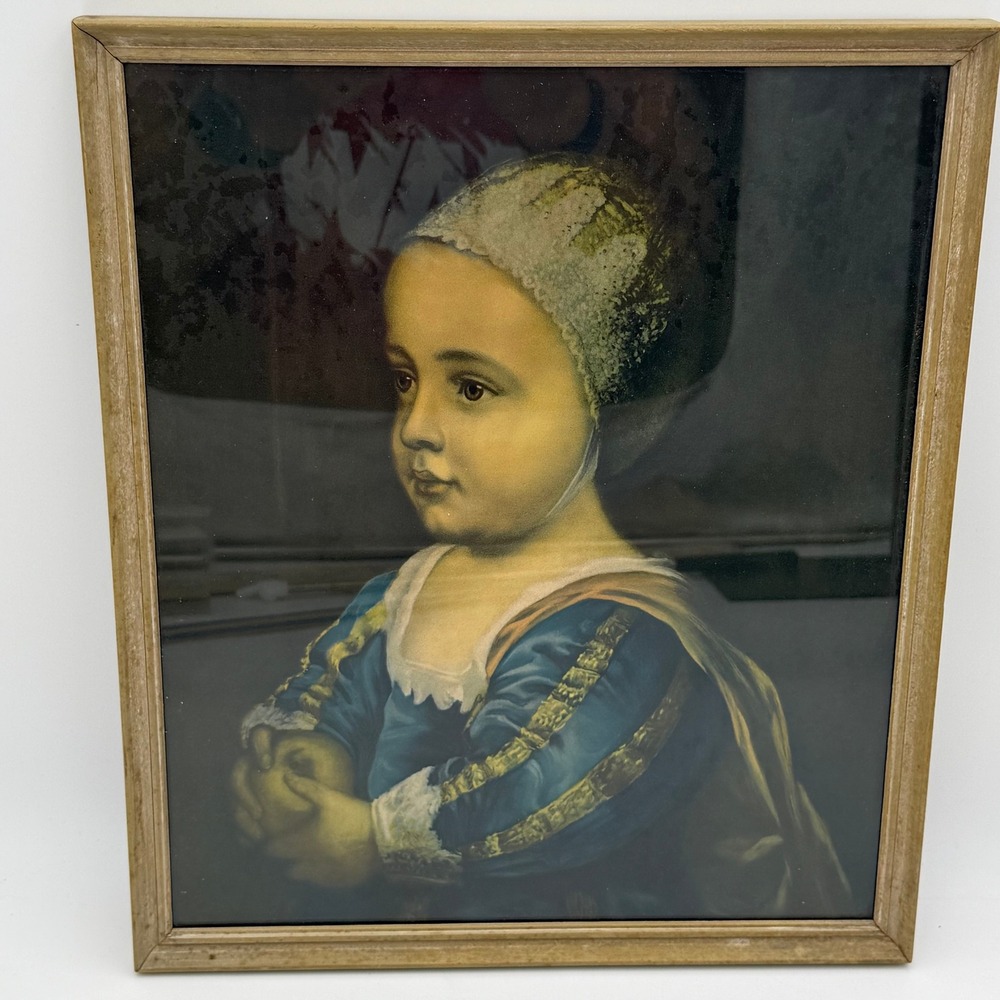 Vintage Portrait Print Young Child Blue Dress Framed Glasgow's Frame Shop 10x12